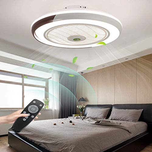 HYKISS LED Dimable 40W Plafón con Ventilador Moderno Invisible Ventiladores para El Techo con Lámpara Comedor Dormitorio Living Velocidad del Viento Ajustable Fan Iluminación Ø50CM,Marrón