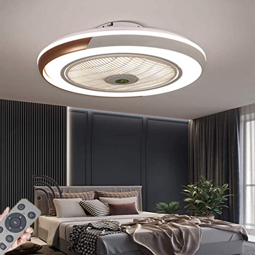 HYKISS Ventilador de Techo con Luz Lámpara LED 36W Ventilador Invisible Mando a Distancia Luz Regulable Luz Fría/Neutra/Cálida Φ50*H20cm Decoración de Interiores Plafón de Techo lluminación,Dorado