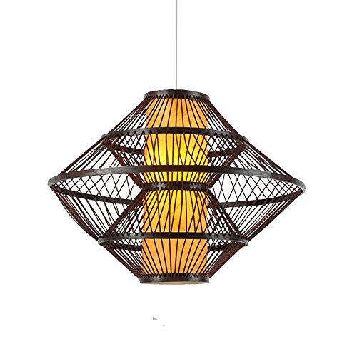 KAIKEA En Forme de branche/créatif en Bois massif bambou Art Panier suspendu Lustre spécial/Chambre étude éclairage famille LED rétro bambou tissé lumière