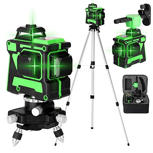 Kecheer Niveles láser con tripode 12 líneas,Nivel laser autonivelante 360 grados,Láseres de línea verde autonivelación