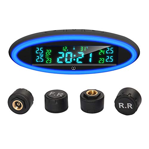 KKmoon Sistema de Monitoreo de Presión de Neumáticos con Lámpara de Atmósfera,Pantalla LCD en Tiempo Real Alertas de Presión y Temperatura para Coche(External)