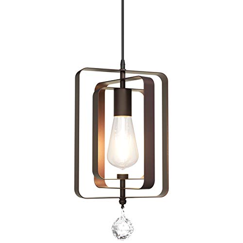 Klighten Vintage Lámpara Colgante Marrón Industrial con Colgante de Cristal, Luz Colgantes Ajustable de Hierro Iluminación Colgante para Salón Comedor Cocina, Ø21 x H31cm, E27, Bombilla no Incluida