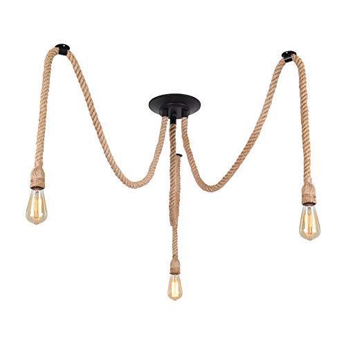 Lámpara de cáñamo DIY Lámpara de araña industrial retro Sala de estar Restaurante Luces colgantes/Luminaria No incluida Bombilla (3 cabezas)