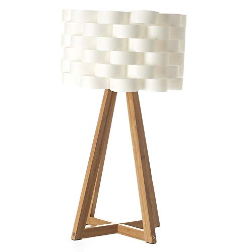 Lámpara de mesa de estilo puro y simple - Pie de bambú y pantalla trenzada de aspecto fibra de vidrio