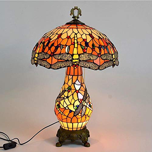 Lámpara de mesa lámpara de Tiffany 40CM libélula Europea luz creativa Cafetería Bar Stained Glass lámparas de mesa,la,enchufe de la UE