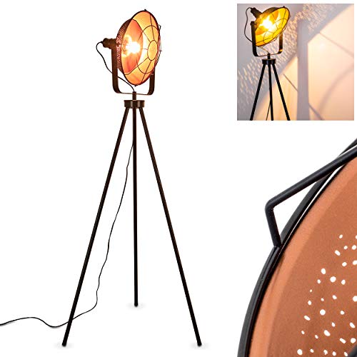Lámpara de pie Eide, vintage, de metal, color negro, diámetro de 37 cm, casquillo E27, máx. 60 W, lámpara de suelo ajustable en diseño retro, con efecto de luz, también adecuada para bombillas LED
