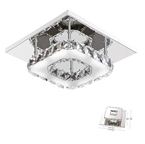 Lámpara de techo de cristal Lámparas de techo Espejo de acero inoxidable moderna lámpara de cristal, 12W LED