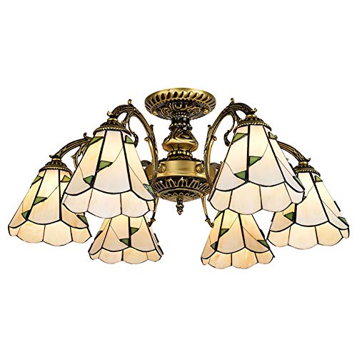 Lámpara De Techo De Cristal Tiffany Idílica Europea,Comedor Del Dormitorio Estudia Lámpara De Araña-Bronce 6 cabezas