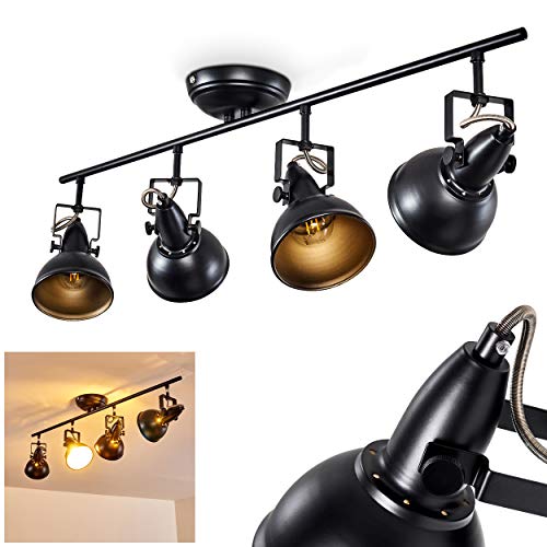 Lámpara de techo Tina, de metal en negro/oro, 4 llamas, con focos ajustables, 4 x E14 socket max. 40 Watt, focos en diseño retro/vintage, adecuado para bombillas LED