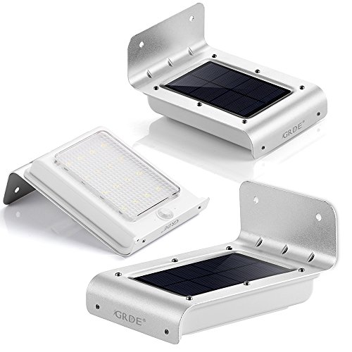 Lámpara Solar LED GRDE [3 Packs] Aplique 16 LED de Pared con Panel Solar, Luz Solar Aplique de Exterior con Sensor de Movimiento, Impermeabilidad y Refractario para Jartín, Patio, Camino de Entrada, Escaleras