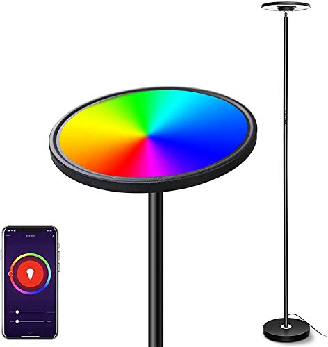 LED Lámpara de Pie Regulable, Bomcosy WiFi Inteligente Luz de Pie Salon Multicolor, Táctil/Vocal Funciona con Smartphone Alexa Google Assistant, Lámpara de pie para sala de estar, oficina, dormitorio