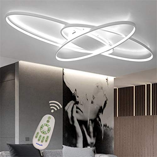 LED Lámpara de Techo Salon Moderno Luz de Techo Regulable con Mando Distancia, Araña Plafón Chic Oval 3-anillo Diseño Sala Estar Dormitorio Restaurante cocina Luz Pantalla Acrilica L95*W65cm (Blanco)