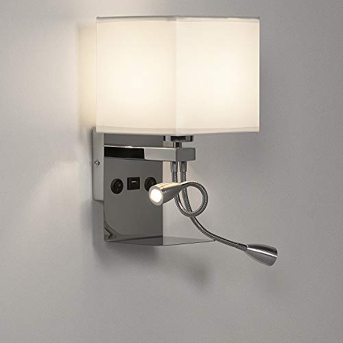 LEDMO Lámpara mesita noche, Aplique pared dormitorio lectura interior regulable e27, Lampara de pared con 2 luces de lectura flexibles ajustables y 1 interfaz USB (incluida bombilla regulable)