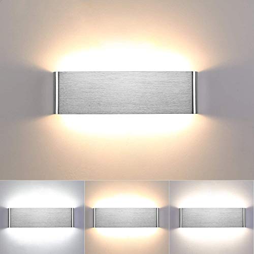 Lightess Regulable Apliques de Pared LED 16W 31CM Lámpara de Pared Interior Luz Moderna Agradable Luz de Aluminio Iluminación para Salón, Dormitorio, Sala, Pasillo, Escalera, Plata