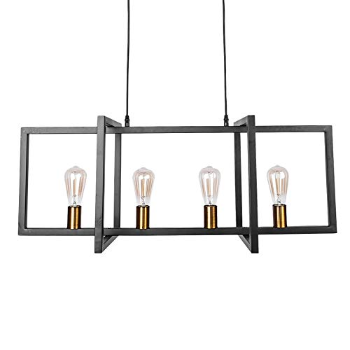 Lingkai Lámpara colgante de metal cuadrada industrial vintage Luminaria con rectángulo Sombra Acabado Retro Retro Vintage rústico Edison industrial Lámpara de techo Linear Chandelier 4-Lights