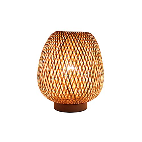 LTongx Linterna de Estilo Retro, Mesa de luz, lámpara de bambú, Dormitorio, Sala, Escritorio, lámpara, mesita de Noche, salón de té, Comedor, lámpara de Escritorio de bambú, E27