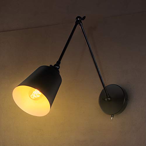 Luces de pared de brazo oscilante MantoLite, accesorio de iluminación de cabecera con pantalla de cono para lámpara de lectura de cabecera, Scone de pared con pantalla de jaula de metal (A)