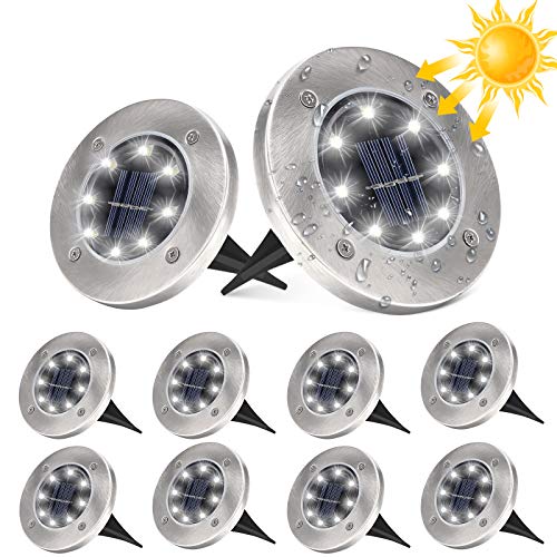 Luces Solares para Exterior Jardin, DUTISON 10 Pack 8LED Luz Solar Exterior jardin, IP65 Impermeable, Luces Solar de Tierra, Luz para suelo, para Jardín Césped Patio Yard Entrada (Blanca)