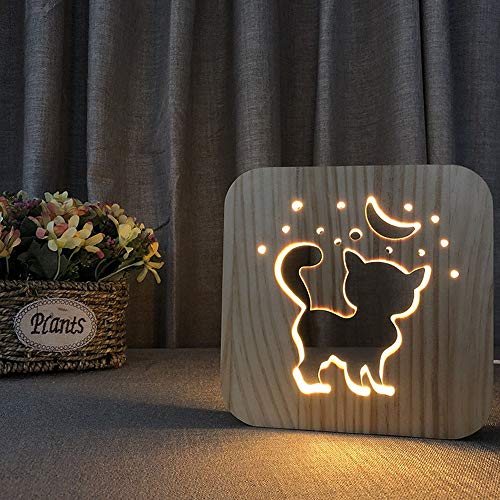 Luz de noche LED Animal NightLight de madera tallada USB de la lámpara creativa de la huella de la pata de la lámpara de mesa de madera de la lámpara 3D de la lámpara de perro pata de gato