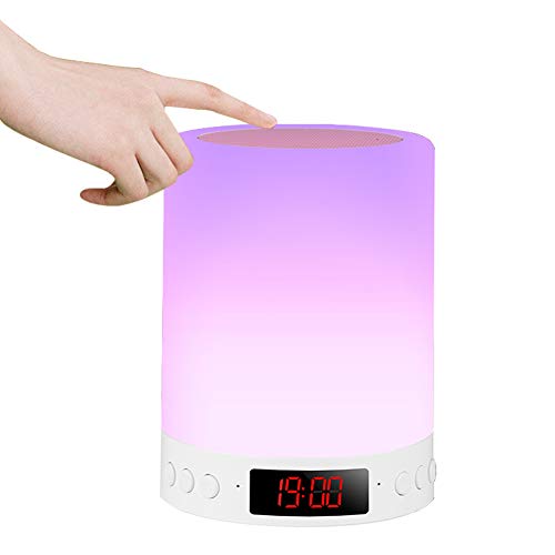 Luz de Nocturna LED,Lámpara de Mesita de Noche Luces nocturnas Altavoz Bluetooth Portable Luces Nocturnas Táctil LED,Control Tactil,RGB 7 Colores Cambiable, USB Recargable,reproductor de MP3,radio FM