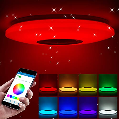 Luz de Techo LED Regulable de 60w con Control Remoto APP, ShangSky Smart Music Bluetooth - Lámpara de Techo para Sala de Estar y Dormitorio