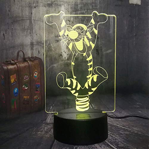 Luz nocturna LED para niños, diseño de Winnie the Pooh Tigrou Cartoon, USB, mando a distancia, 7 colores, decoración de habitación de bebé, lámpara de lava de Navidad para niños de amistad ( iger)