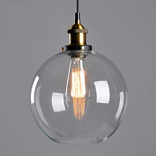 Mengjay Cristal Colgante Luz Vintage Metal Industrial Acabado Bola De Cristal Transparente Redondo Sombra Lámpara Colgante Lámpara Retro Luz De Techo Luz Vintage Iluminación de Suspensión Ø20cm