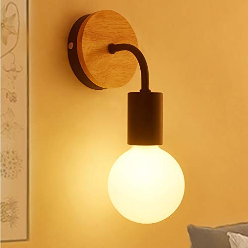 Mengjay Loft LED Metal Hierro Forjado Apliques luz de Pared Lámparas Vintage Madera de Pared Adecuado Bañadores Focos Para la Pared para Cabecera Dormitorio Sala Pasillo Entrada Restaurante