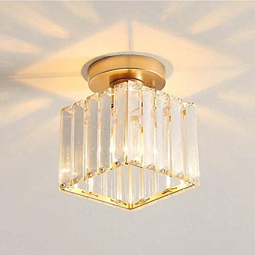 Mengjay Moderno Lámpara de techo de cristal luz de techo mini lámpara de techo Lámpara de Techo de Cristal Semi Empotrada Moderna para sala de estar, dormitorio y baño,Dorado