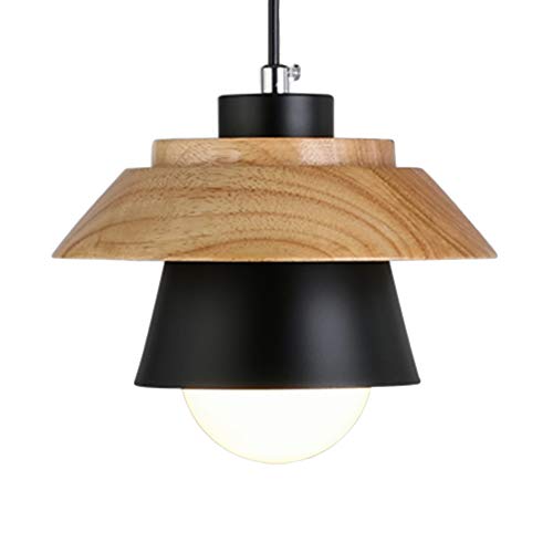 Metal de Madera Colgante Luz Forma de Hongo Pantalla Industrial Estilo Rústico Lámpara de Techo para la Sala de Estar Restaurante Cafe Bar Decoración del Hogar E27 Base (Negro)