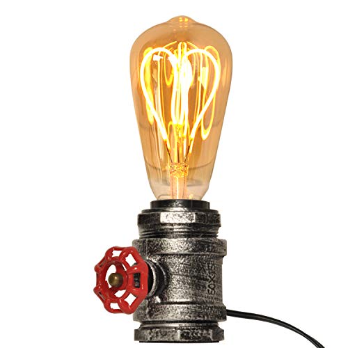 Mid Century Lámparas de mesa Plata antigua con válvula roja Metal Steampunk Light Retro Edison Enchufe para sala de estar Decoración de escritorio rústico Iluminación industrial vintage e27