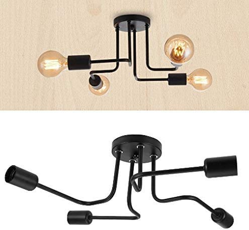 Moderno Candelabro Negro Lámpara de Techo, Lámpara de Araña con Cabeza de Estilo Retro Lámpara de Techo de Araña de 4 Cabezas LED E27 para Sala de Estar dormitorio Comedor (Sin Bombilla)