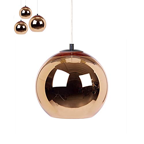 Moderno Creativa Glass Lámpara Colgante Ajustable Iluminación colgante de Bolas de Espejo Cromado Sala de Estar Comedor E27 Vidrio Multicolor Luces Colgantes (Cobre Rojo 25CM)