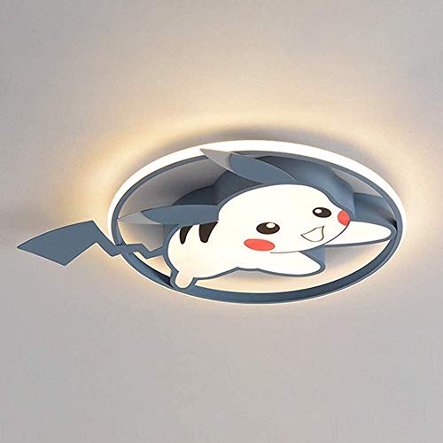 moderno habitación infantil Plafón de techo LED 39W regulable con control remoto Iluminación de techo Modelado Pikachu para niños niñas dormitorio Lámparas de techo aluminio + acrílico Ø50cm (azul)