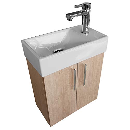 Mueble de baño pequeño con Lavabo en roble claro Lavabo con armario inferior, pequeño lavabo del baño 40x22cm, izquierda/derecha, color roble claro