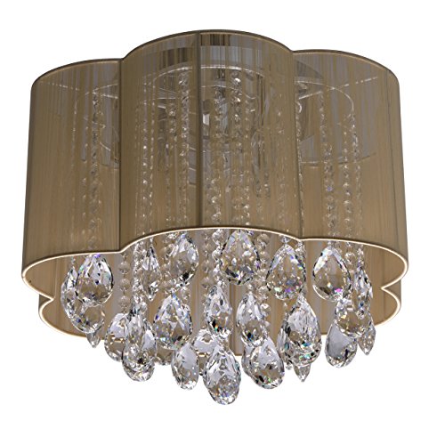 MW-Light 465014306 Lámpara de Techo, Plafón Techo, Original, Moderna, Acero Inoxidable, Pantalla Tela Beige, Cristales, Gotas de Cristal, 6 x 60W E14, 2700K