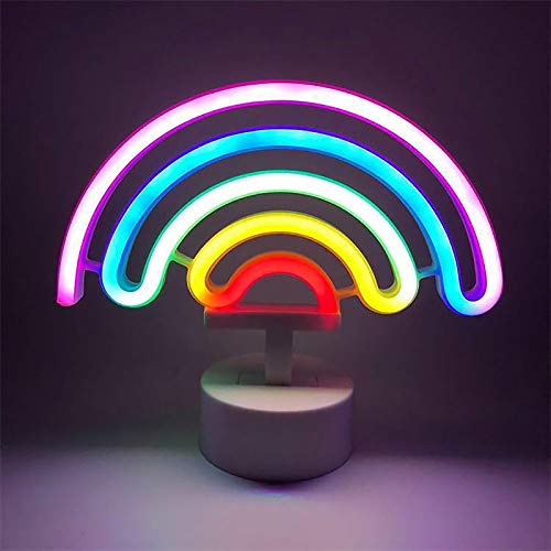 Nachar Letreros de Neón LED de Arco Iris Lámpara de Neón Colorida con Mesa Base de Soporte Luz LED Decorativa para Regalo de Fiesta de Dormitorio