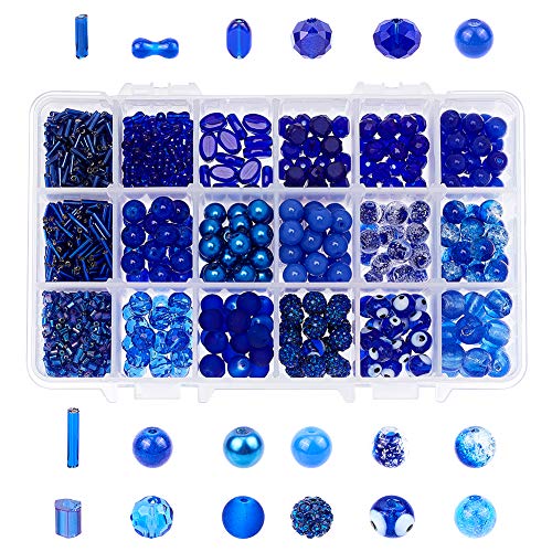 NBEADS 345 Cuentas de Cristal Rondelle Royal Azul con Tubo de 60 g, Cuentas de Cristal Azul de 6 mm, 8 mm, 9 mm, 10 mm, para bisutería con Caja de contenedor