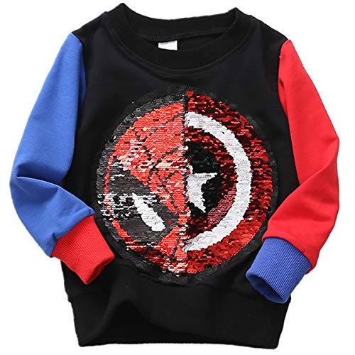 Niños Niñas Niños Superhero Flip Lentejuelas Color Moda Sudadera de Manga Larga Algodón (110, A)