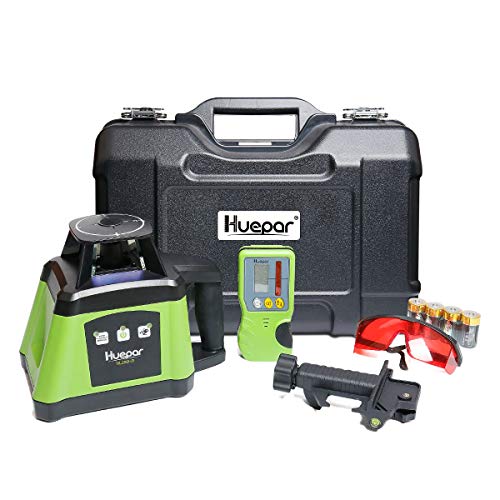 Nivel Láser, Huepar Nivel Laser Rotativo Autonivelante Rojo, Electrónico 360 Láser Horizontal/Exterior Giratorio Herramienta Láser, Receptor, Gafas Protectoras, Batería Alcalina, RL200HR