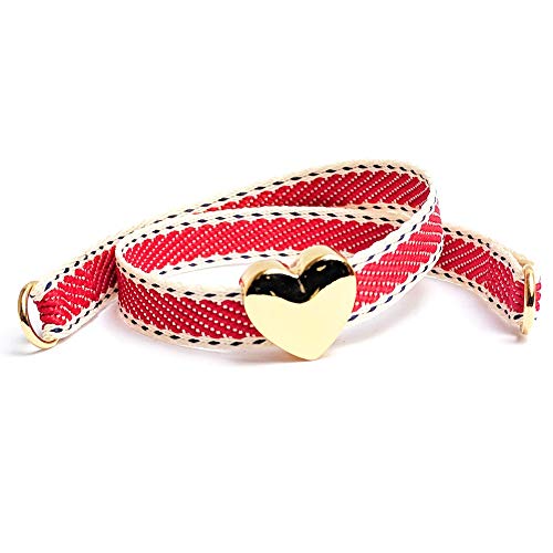 Nora Pfeiffer Pulsera roja/Blanca para anudar Tela con un corazón Dorado de latón hipoalérgenico sin níquel