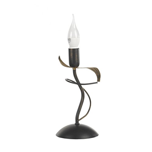 Onli Bugia - Lámpara de mesa / Abat-Jour E14, marrón/dorado, 15 x 27 cm, hecha a mano, metal