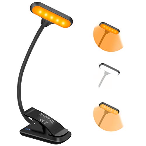 OUSFOT Luz de Lectura, Luz de Libro con Pinza Recargable con Luz Ámbar, 9 LED con 3 Modos Atenuación Continua, 360° Flexible Lampara de Lectura para Lectores Noche, E-Reader, Libro, PC y Tablet