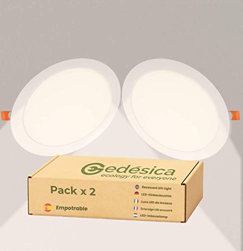 PACK X2, Downlight Led, Panel Led techo, Lamparas De Techo, Empotrable 20W 4500K - Luz Blanca Neutra, 2000 Lumenes, diámetro 218mm, Corte 195mm, Redondo, Dormitorio, Salon, Pasillos, Baños, Cocinas