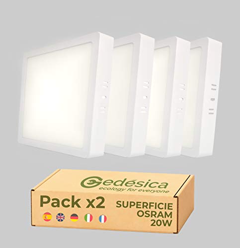 PACK X4, Lamparas de techo, Plafon Led techo, 20W 2480LM diámetro 210mm cuadrado, downlight led techo, Dormitorio, Salon, Pasillos, Baños, Clase eficiencia energetica A++ (4000K-luz blanca neutra)