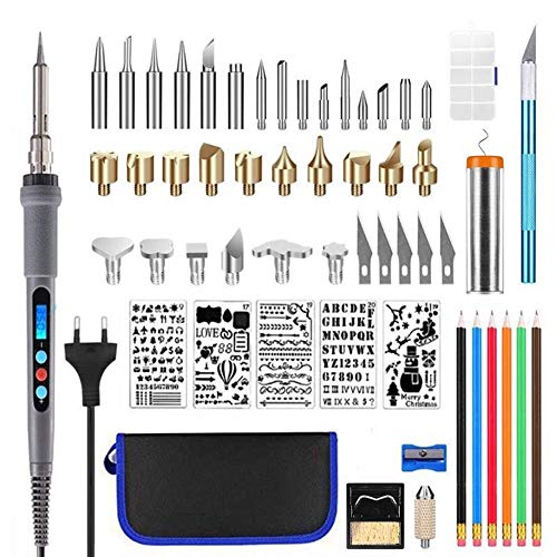 Pirograbado Pen 220V / 110V 60W ajustable del kit del soldador quema de madera Talla Pirograbado Conjunto de lápiz Consejos de soldadura Madera Kit del soldador (Color : C KIT, Power : 220V EU)