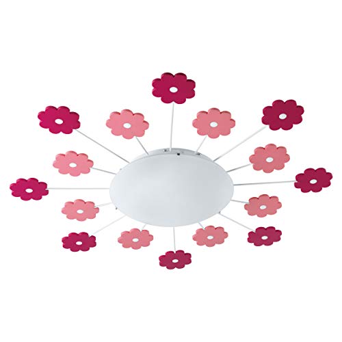 Plafón EGLO Viki 1, aplique de pared y plafón para habitación infantil con 1 bombilla, de acero, color: rosa, vidrio: blanco satinado, casquillo: E27