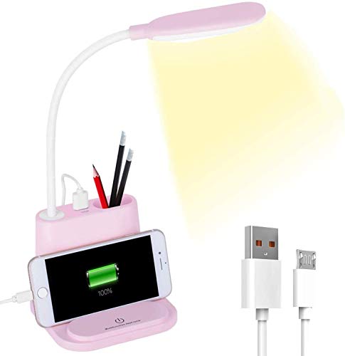 Portalápices lámpara de escritorio LED protección ocular lámpara de mesa pequeña lámpara de mesa para niños luz de lectura USB recargable con soporte para bolígrafo flexible regulable niños