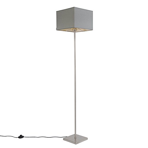 QAZQA Moderno Lámpara de pie moderna gris - VT 1 Textil/Acero Cuadrada/Alargada Adecuado para LED Max. 1 x 60 Watt