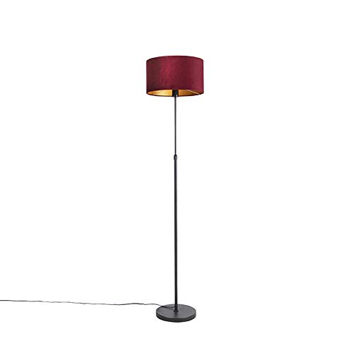 QAZQA Rústico Lámpara de pie negra pantalla terciopelo roja/oro 35cm - PARTE Textil/Acero Cilíndra/Alargada/Redonda Adecuado para LED Max. 1 x 60 Watt